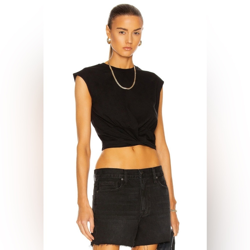 Frame Black Cropped Tie Waist Tank Top Sleeveless Athleisure Sexy Balletcore